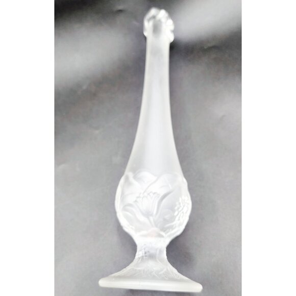 Bud Vase Fenton Satin Glass Lion Head Frosted Clear Crystal Signed Vintage Retro - Picture 11 of 15